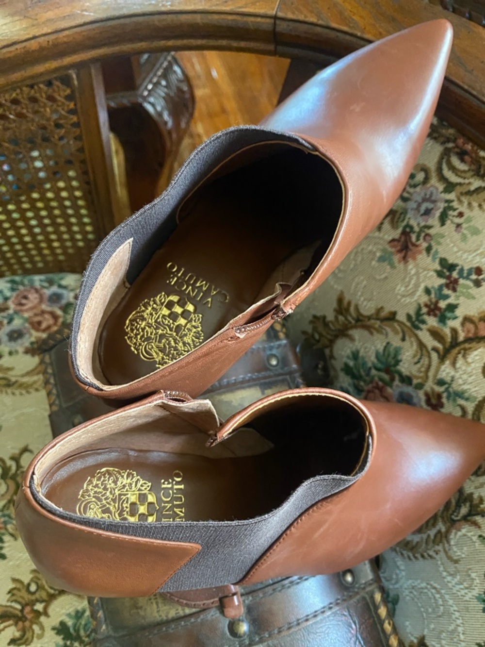 Vince Camuto Cognac Leather Pointed-Toe Ankle Boot